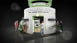 20x30 Island booth design by Reaction Space